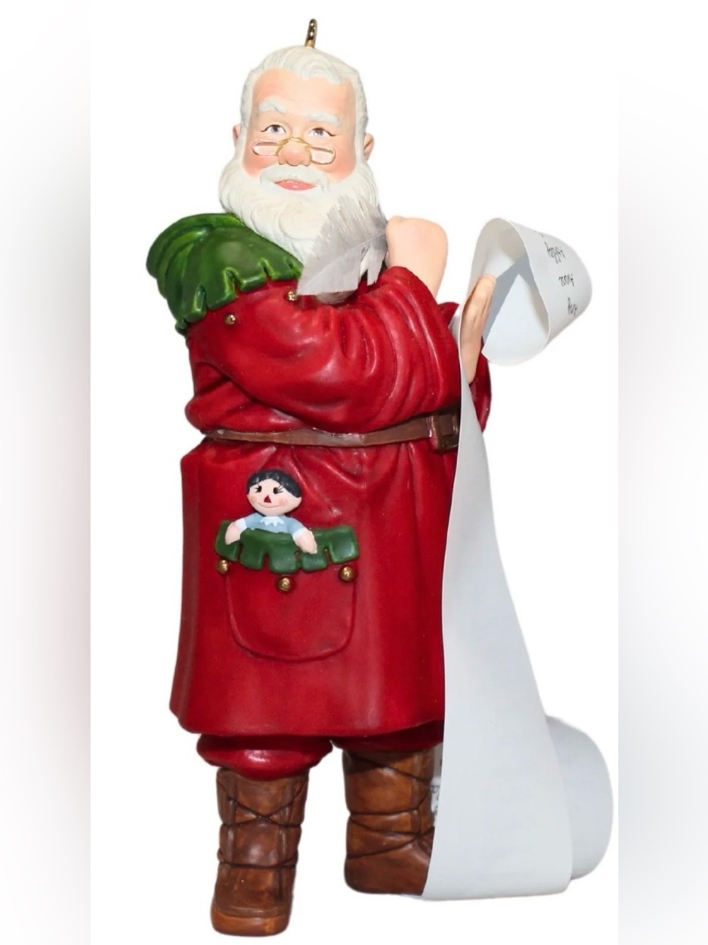 2002 Checking The List Classic Red Santa Figurine with Green Accents